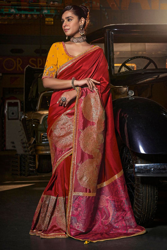 Red Wedding Ceremonial Pure Silk Sarees  SFRELS5104