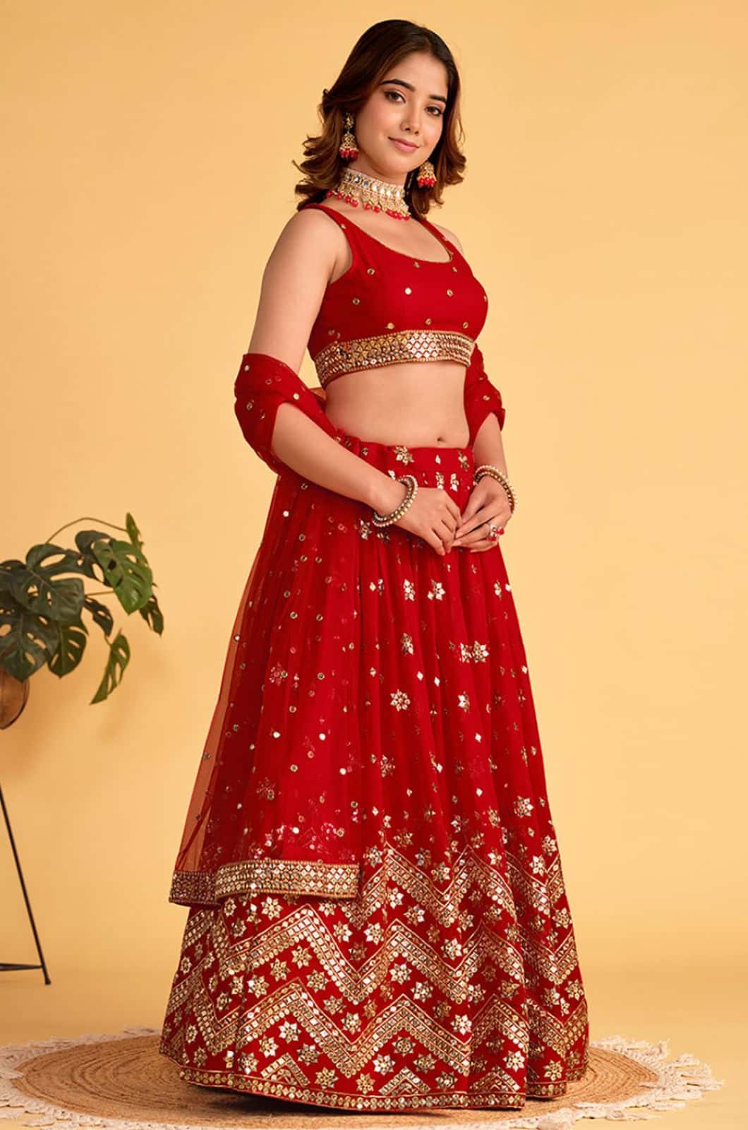 Red Georgette Lehenga Choli - SFPRF201401