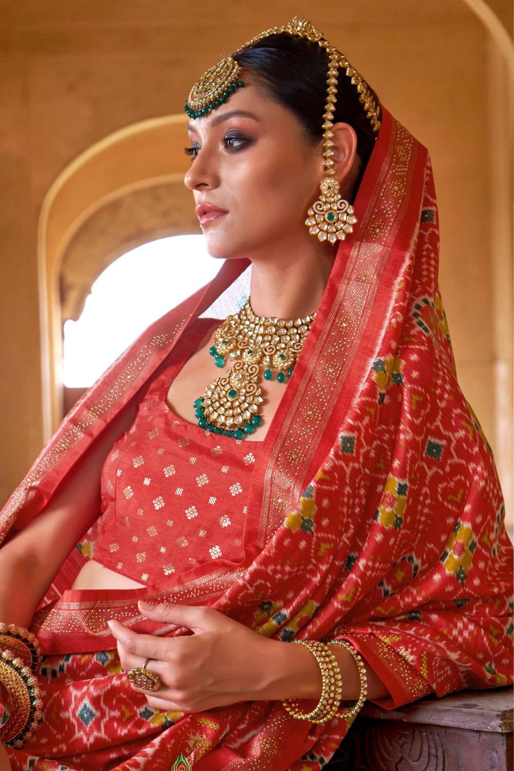 Red Silk Saree Blouse Patola Design SFSJDN31103