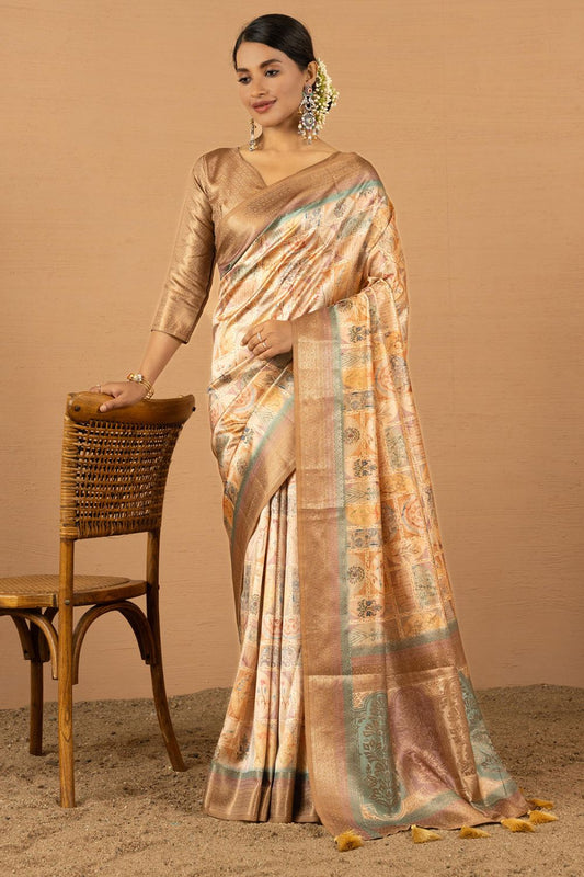 Beige Jacquard Silk Sarees For Partywear SFSDR1703