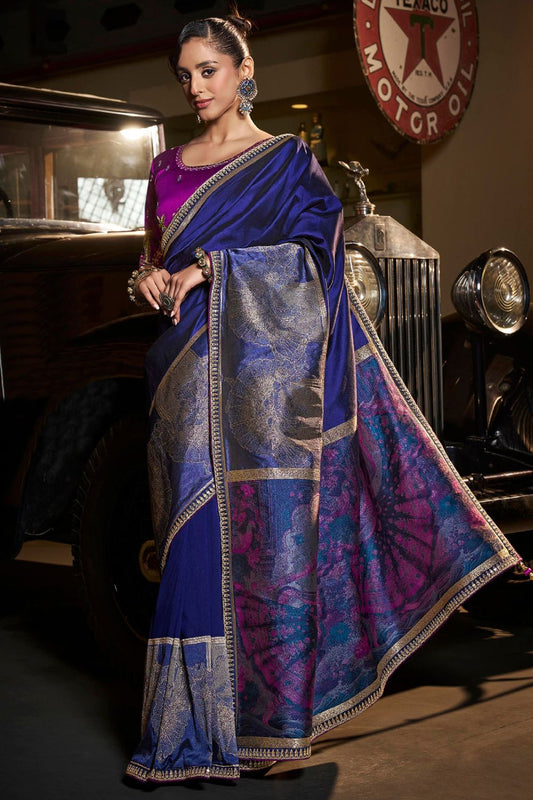 Blue Wedding Ceremonial Pure Silk Sarees SFRELS5105