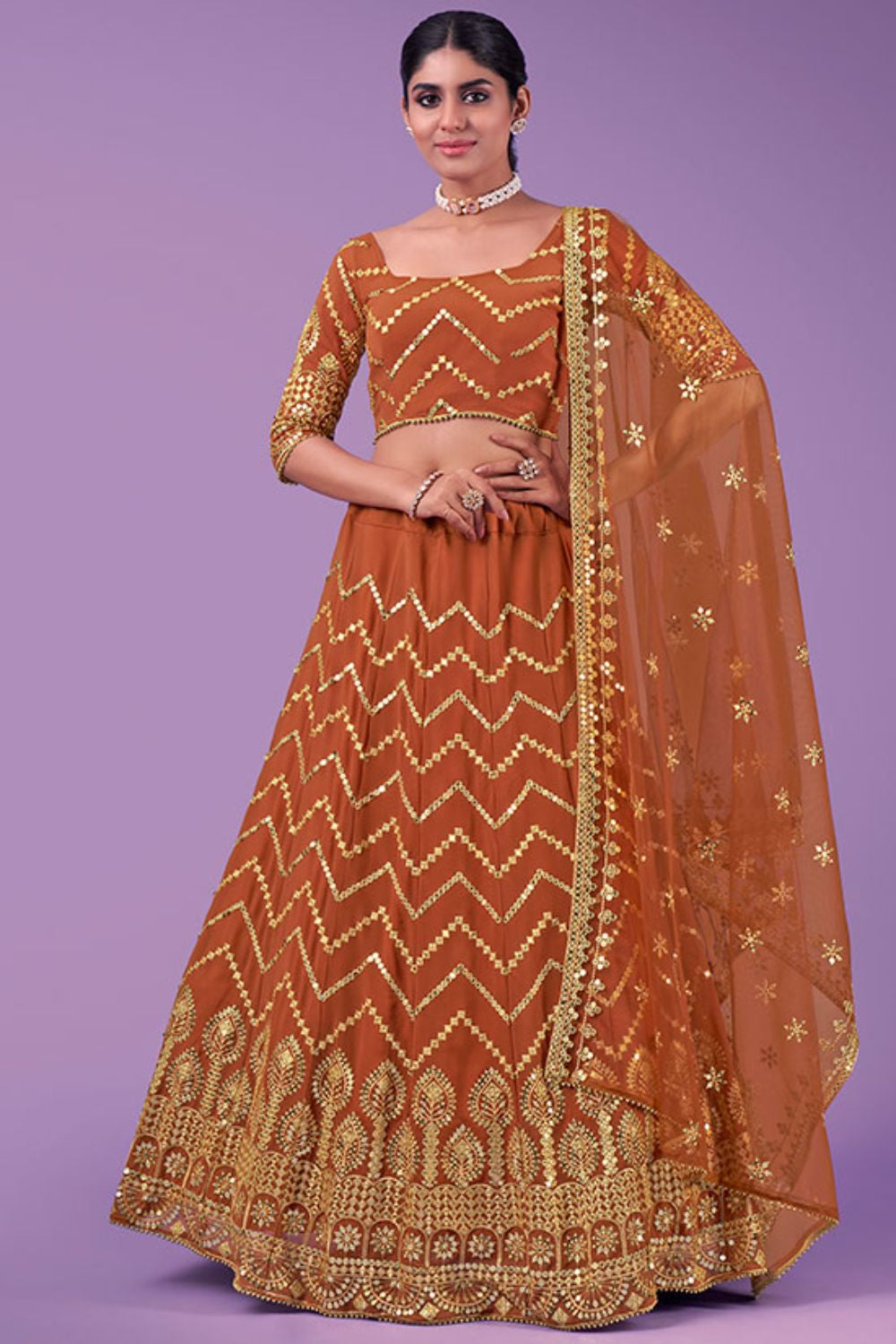 Orange Sangeet Ceremony Georgette Lehenga Choli SFARY16101