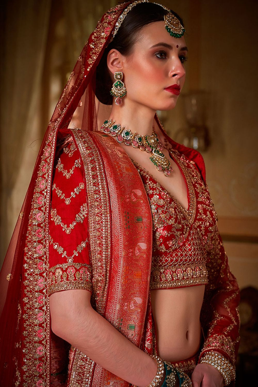 Red Subtly Opulent Bridal Silk Lehenga Choli Lehenga Choli - SFSJDN34107