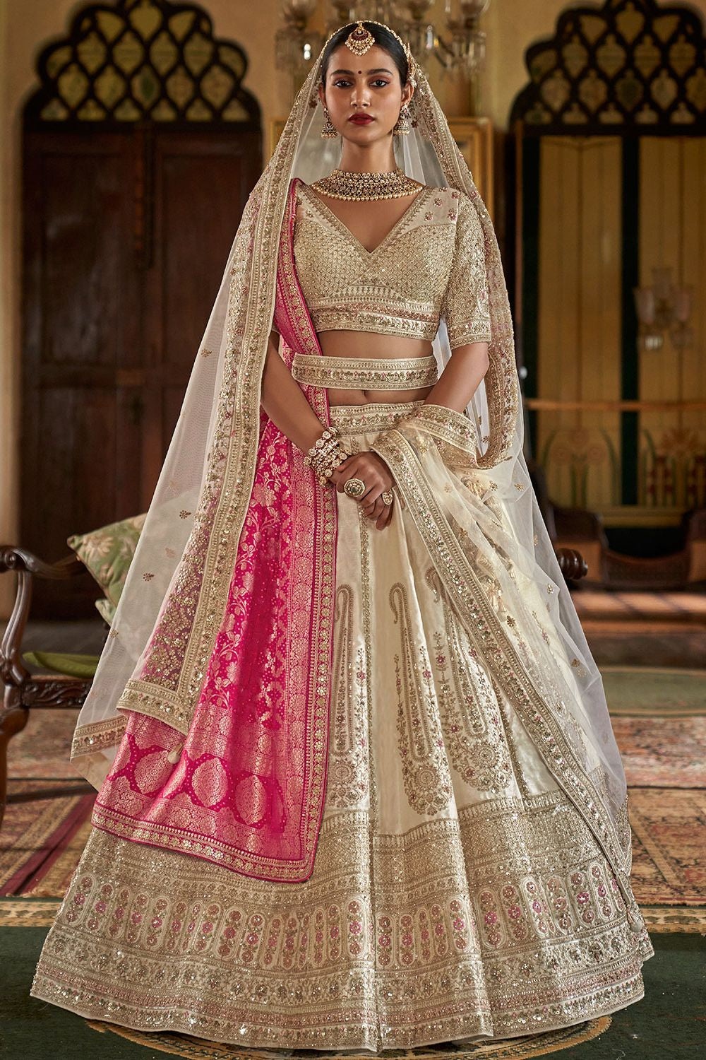 White Silk Royal Bridal Lehenga Choli SFSJDN33907