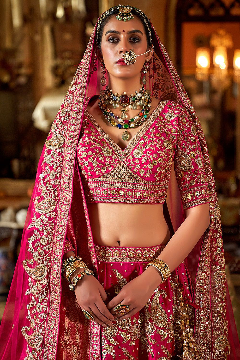 Red Subtly Opulent Bridal Silk Lehenga Choli SFSJDN34109