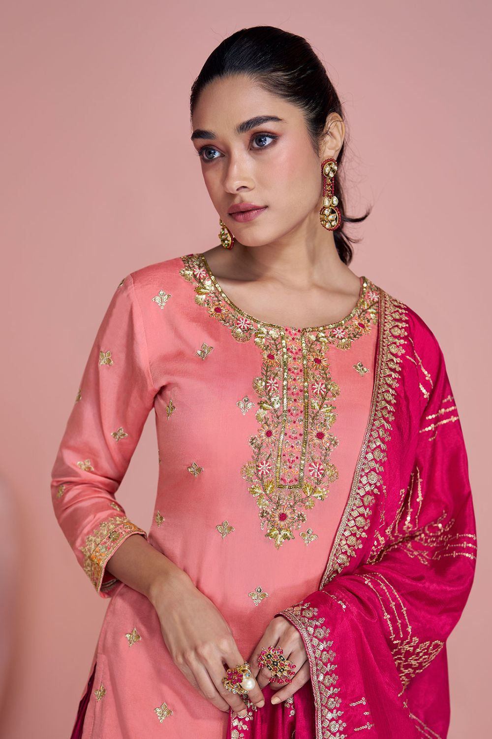 Pink Silk Wedding Sangeet Palazzo Suit SFYS154601R