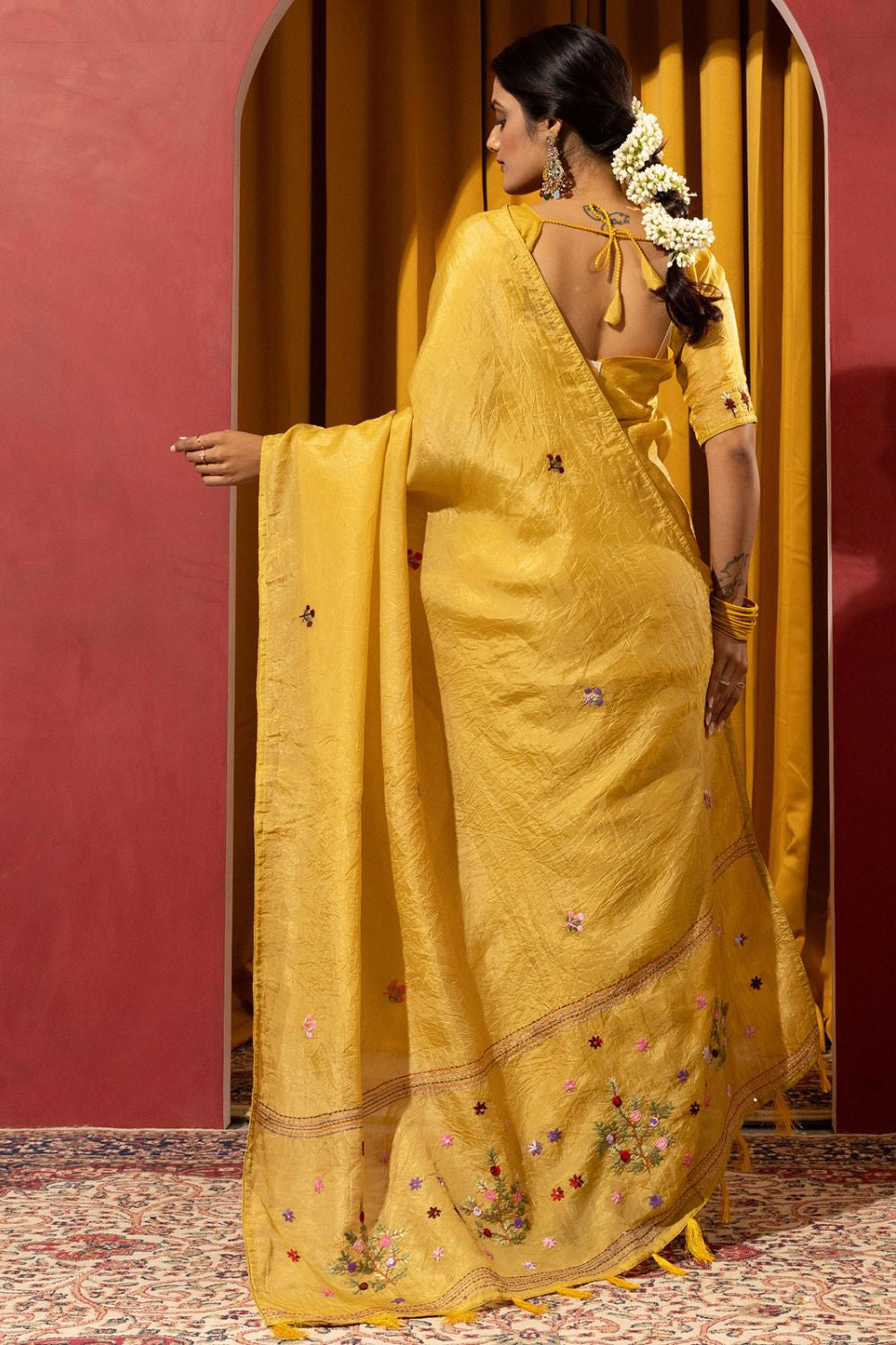 Yellow Haldi Wedding Party Silk Saree Blouse SFSDR1901