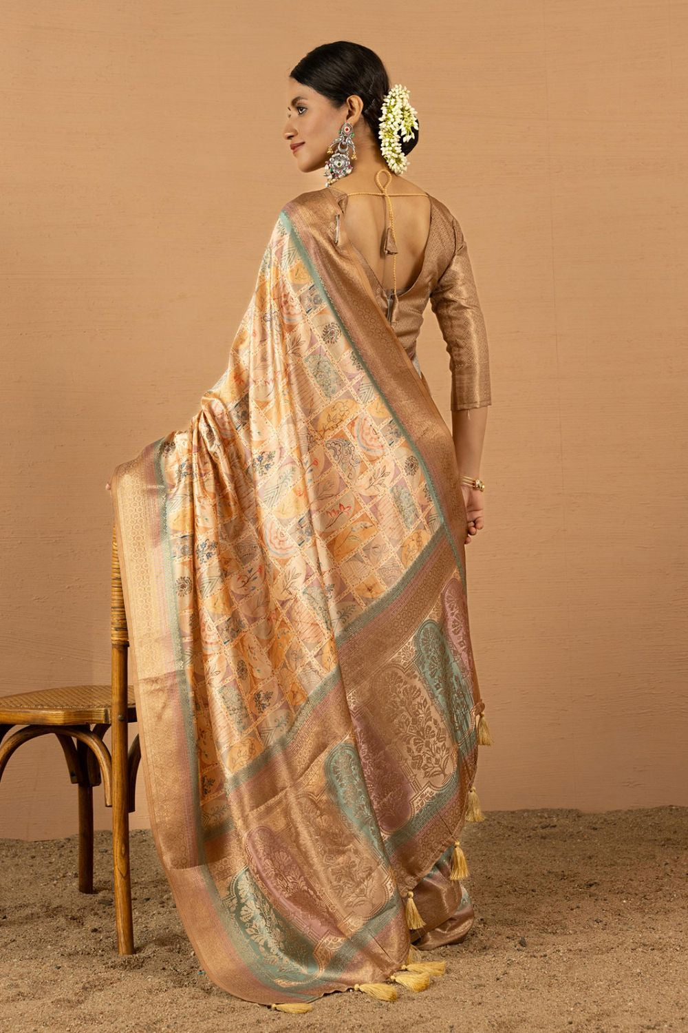 Beige Jacquard Silk Sarees For Partywear SFSDR1703