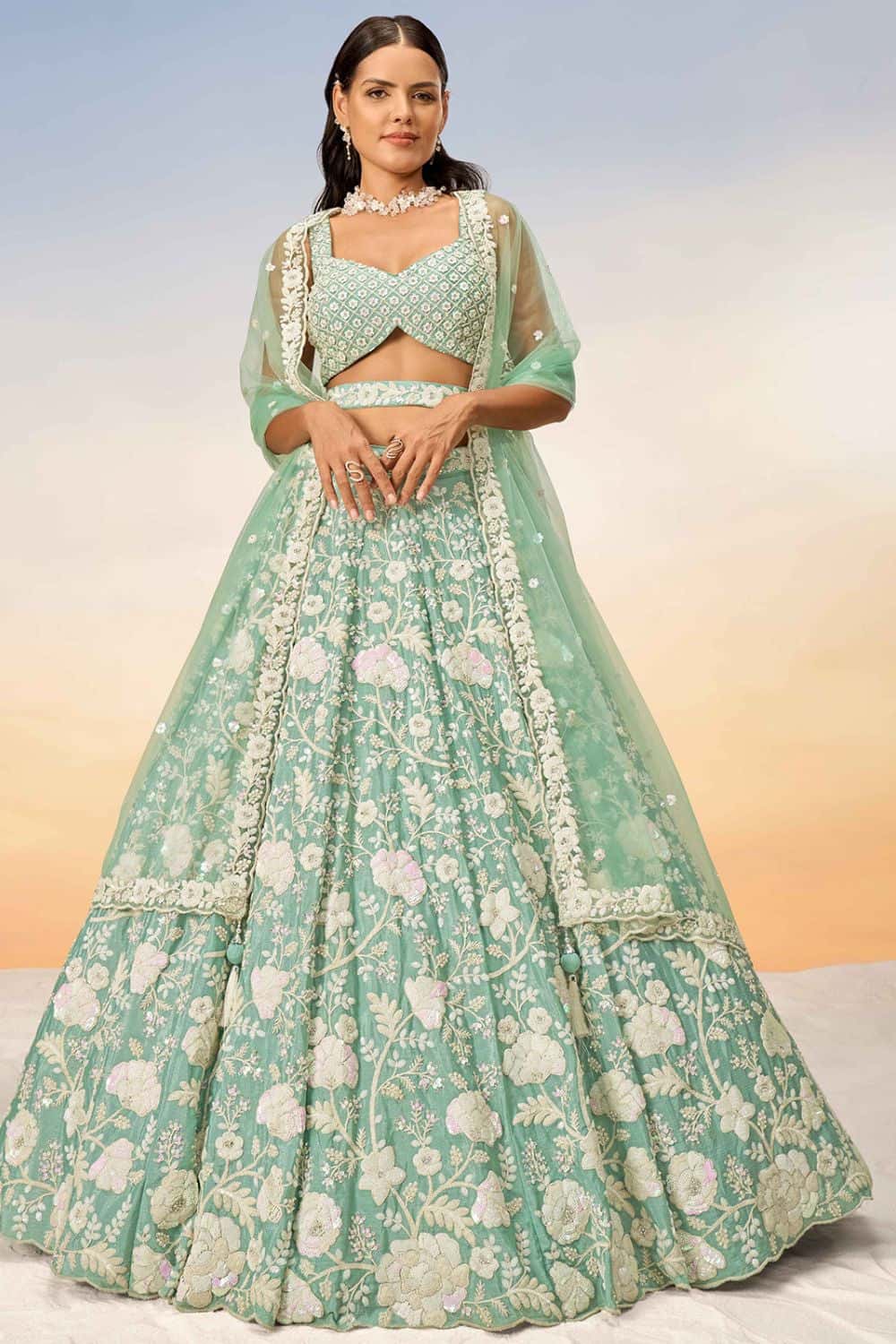 Green Royal Bridal Wedding Net Lehenga Choli SFROY522437 Fully-Stitched - Size up to 40 -(XSmall - XLarge). / Georgette / Green Green Royal Bridal Wedding Net Lehenga Choli SFROY522437 Fully-Stitched - Size up to 40 -(XSmall - XLarge). / Georgette / Green