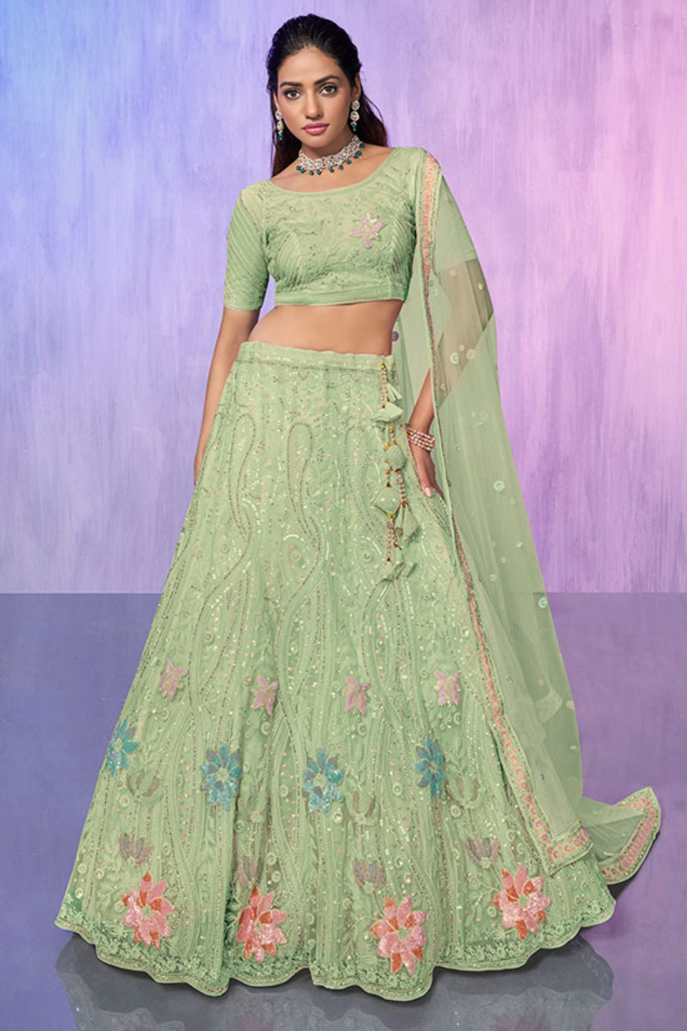Green Net Evening Reception Lehenga Choli SFARY19513