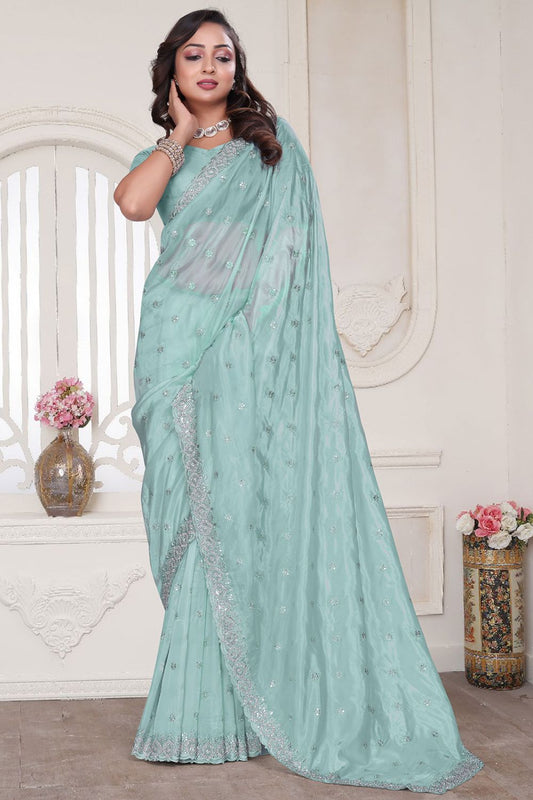 Blue Wedding Reception Cocktail Silk Sarees SFNRF59003