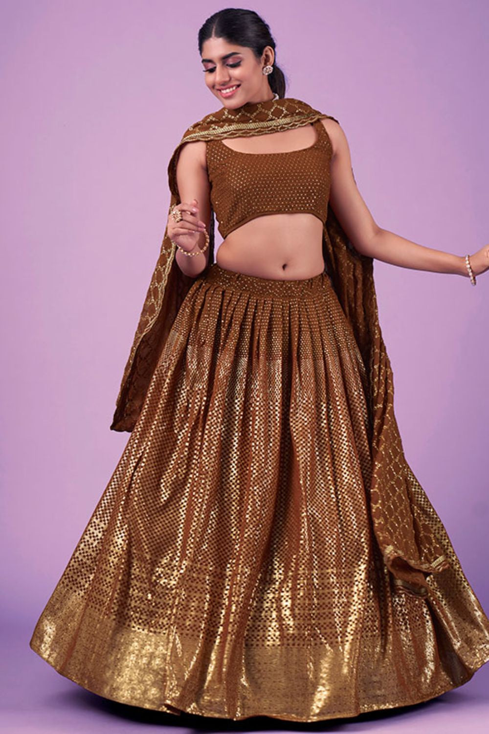 Brown Sangeet Ceremony Georgette Lehenga Choli SFARY16105