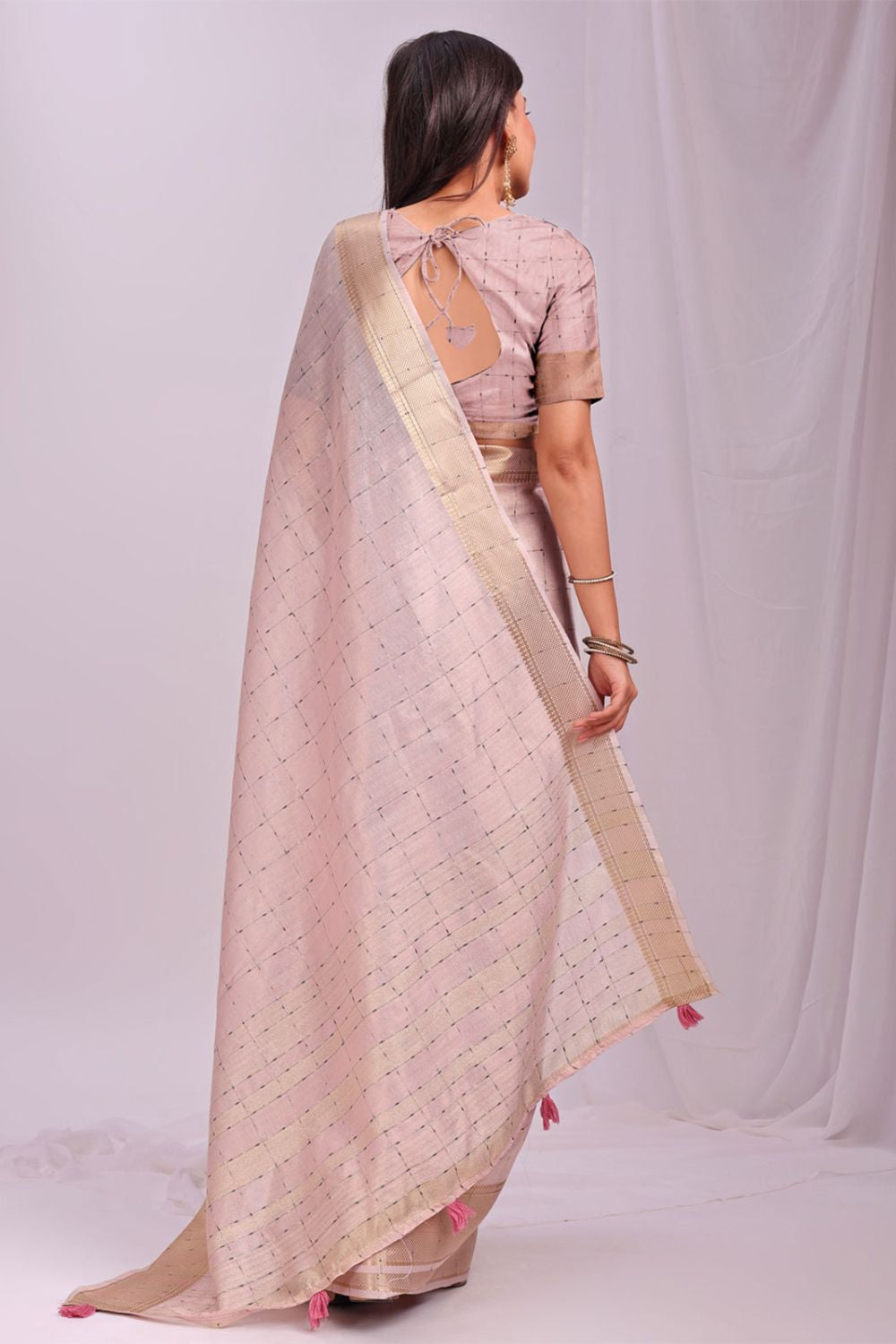 Peach Sleek Organza Casual Sarees With Blouse SFAST11603
