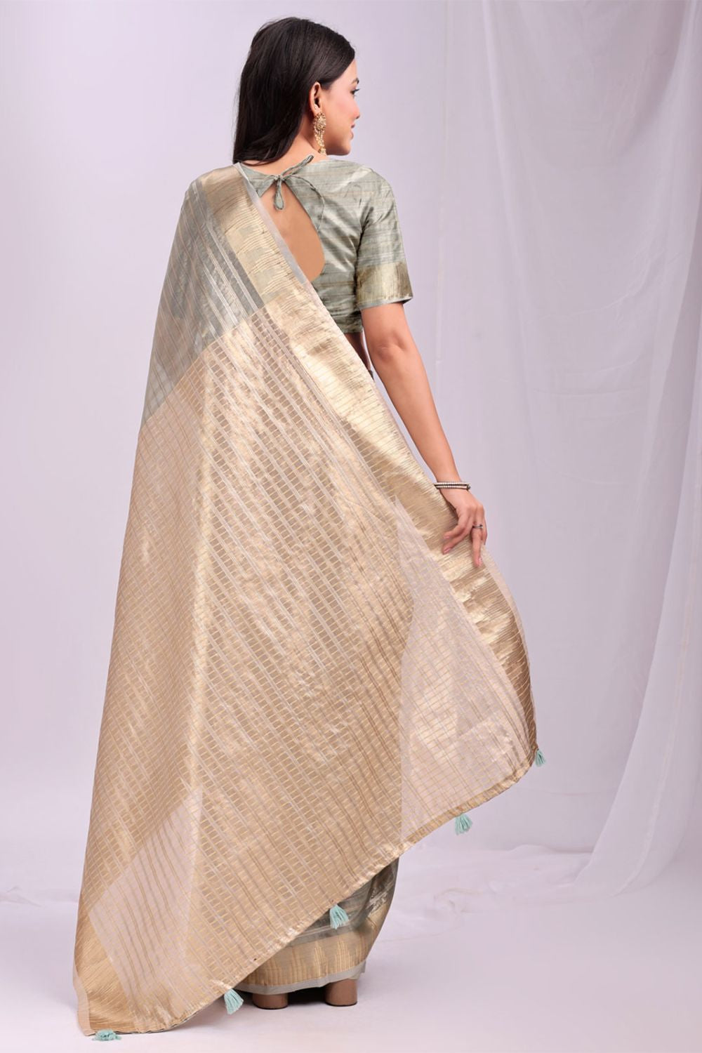 Grey Flattering Organza Sarees With Blouse SFAST11802