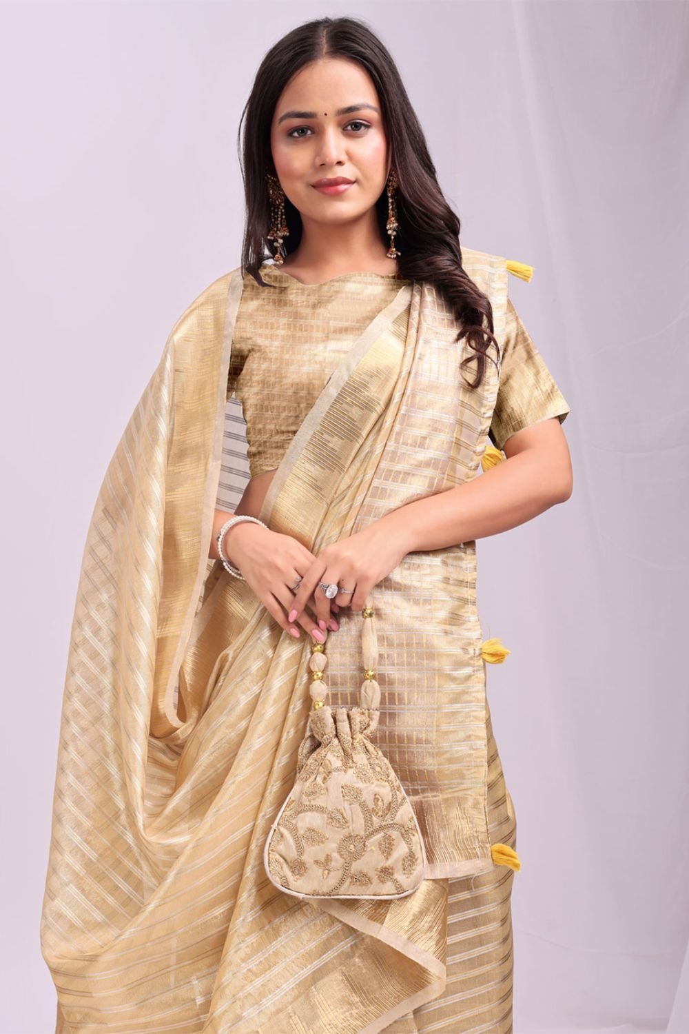 Beige Flattering Organza Sarees With Blouse SFAST11803