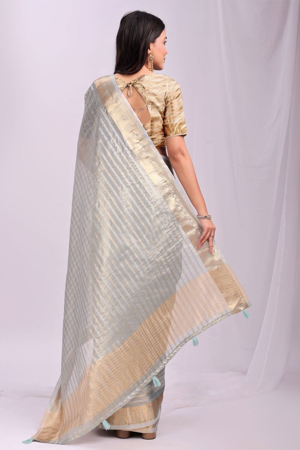 Blue Flattering Organza Sarees With Blouse SFAST11804