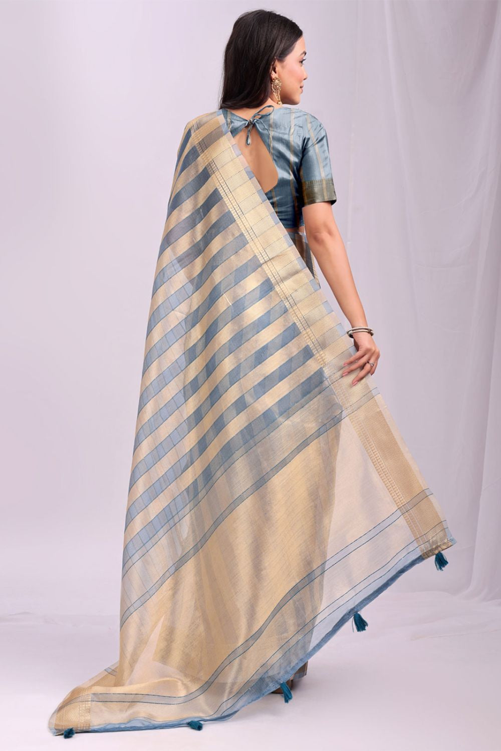 Blue Flattering Organza Sarees With Blouse SFAST11702