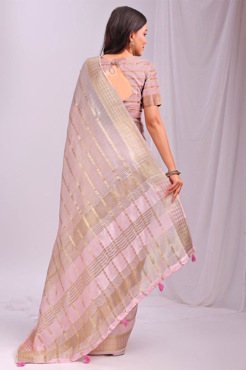 Peach Sleek Organza Casual Sarees With Blouse SFAST11503