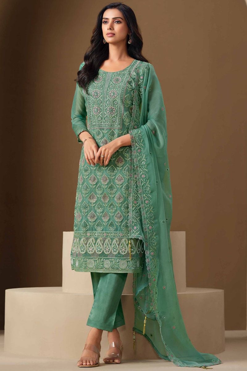 Green Chiffon Plus Size Salwar Kameez SFVPL30504