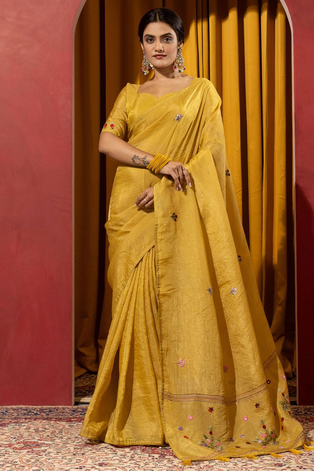 Yellow Haldi Wedding Party Silk Saree Blouse SFSDR1901