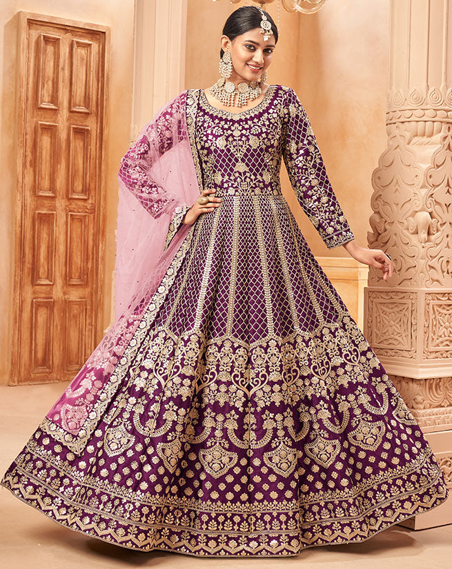 Magenta Wedding Silk Designer Anarkali Suit Gown SFDFS23402
