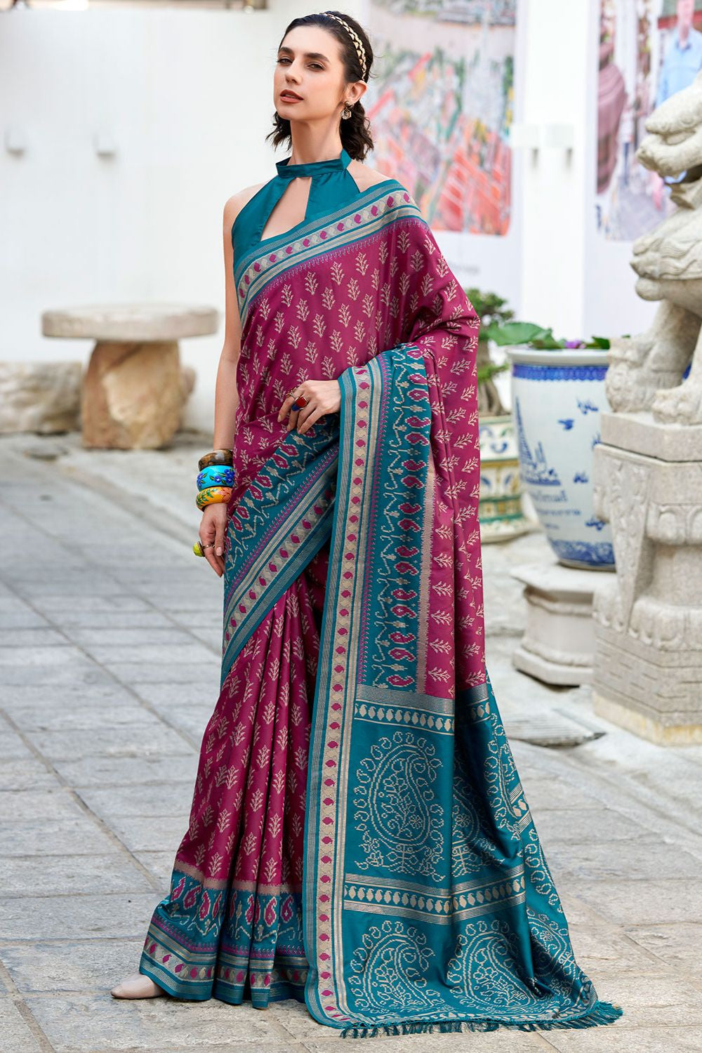 Magenta Soft Silk Print Casual Saree SFSJDN30604