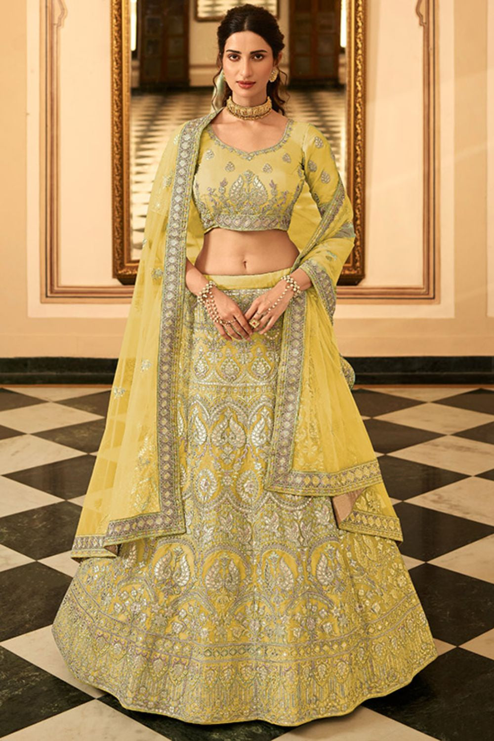 Yellow Organza Sangeet Wedding Lehenga Choli SFARY10931
