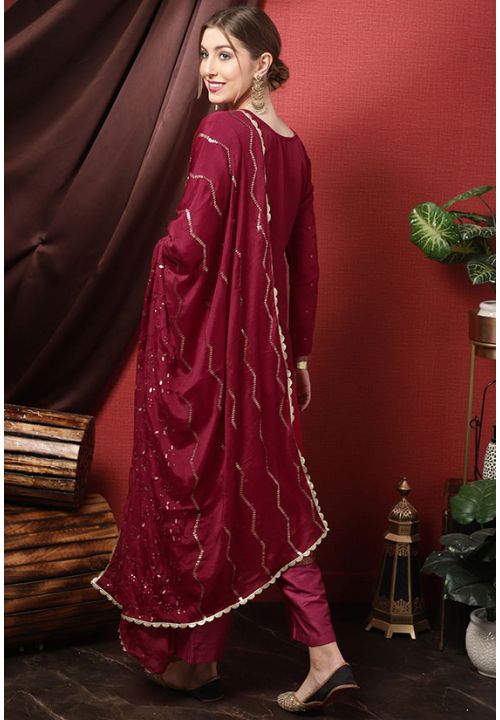 Wine Plus Size Silk Indian Pakistani Palazzo Suit SFSTL25802