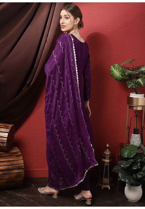 Purple Plus Size Silk Indian Pakistani Palazzo Suit SFSTL25808