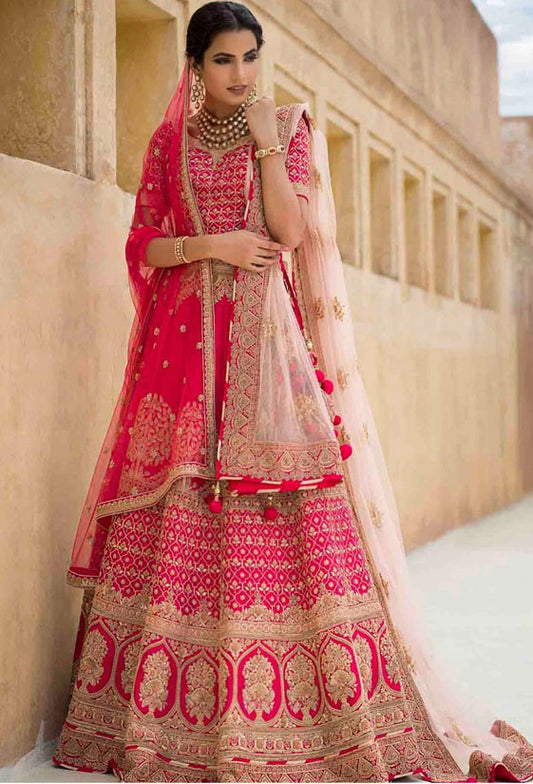Buy Bridal Wedding Pink Lehenga In Silk SF017 - Siya Fashions