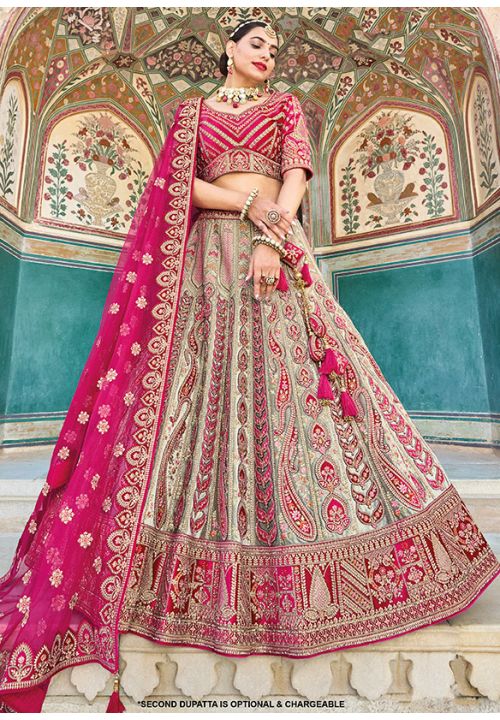 Punch Pink Bridal Wedding Lehenga Choli Set In Silk SFSJDN12810 - Siya Fashions