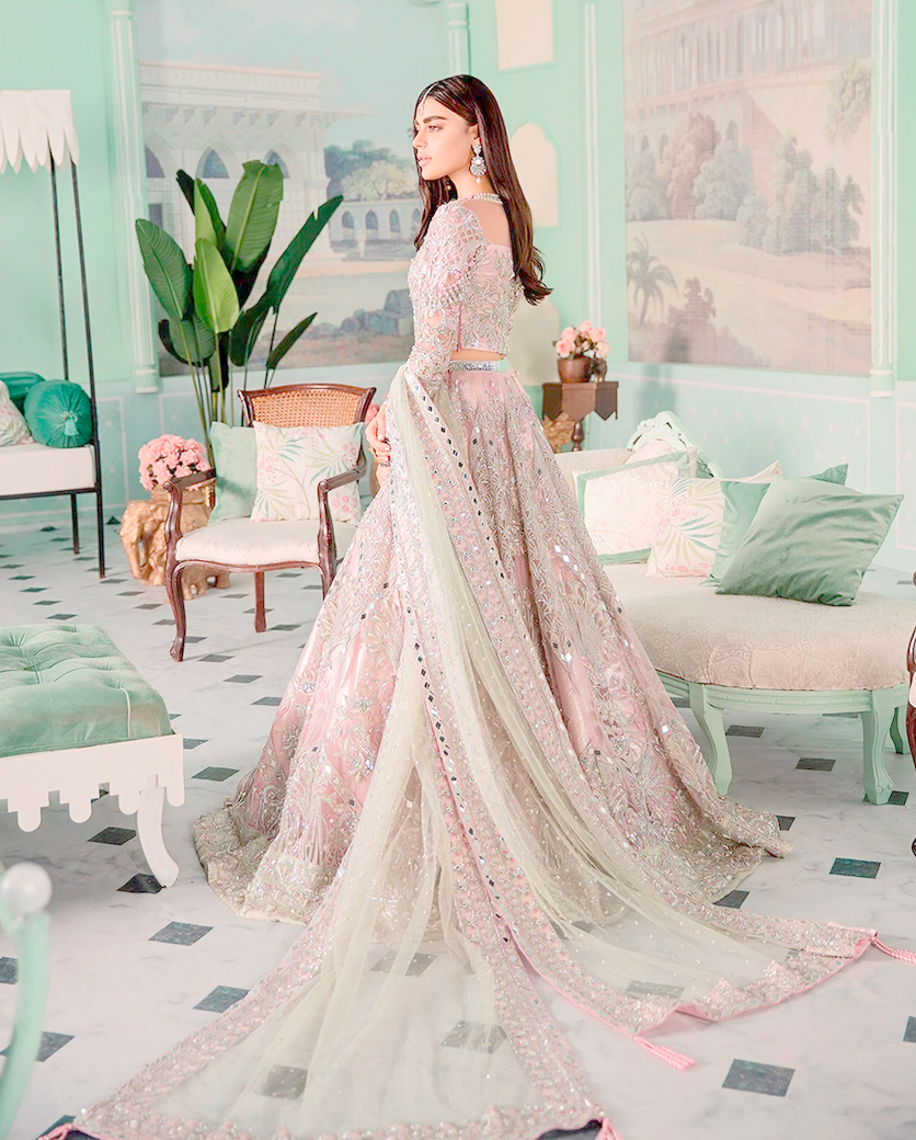 Asian Bridal Royal Bridal Long Lehenga Set Peach SIY543ONS - Siya Fashions