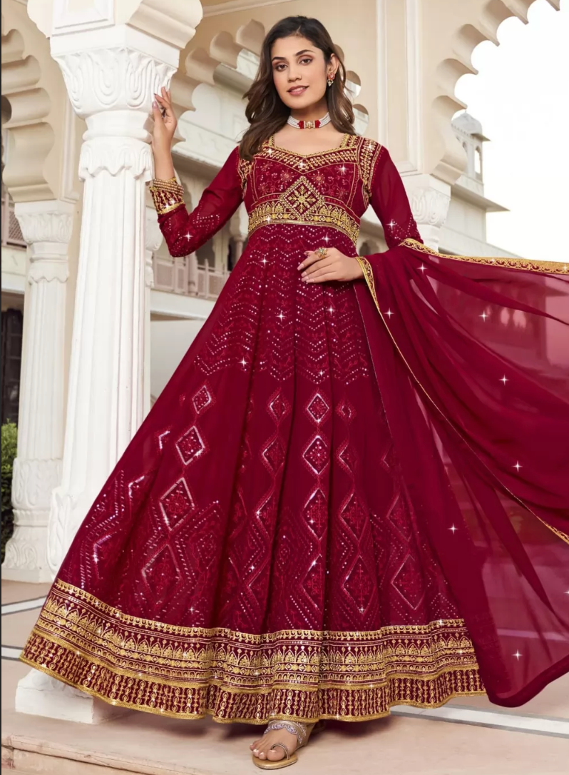 Red Bridal Wedding Georgette Indian Pakistani Anarkali Suit