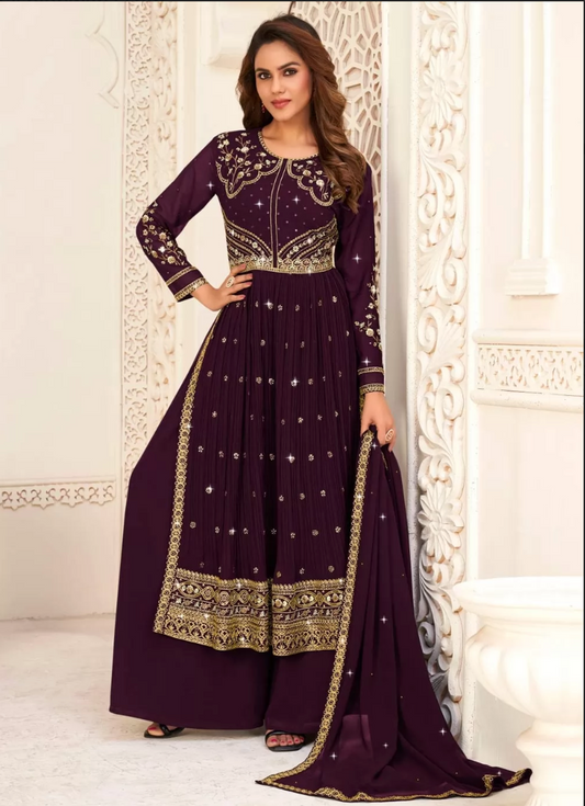 Purple Bridesmaid Palazzo Salwar Kameez Suit In Georgette SFZ133728
