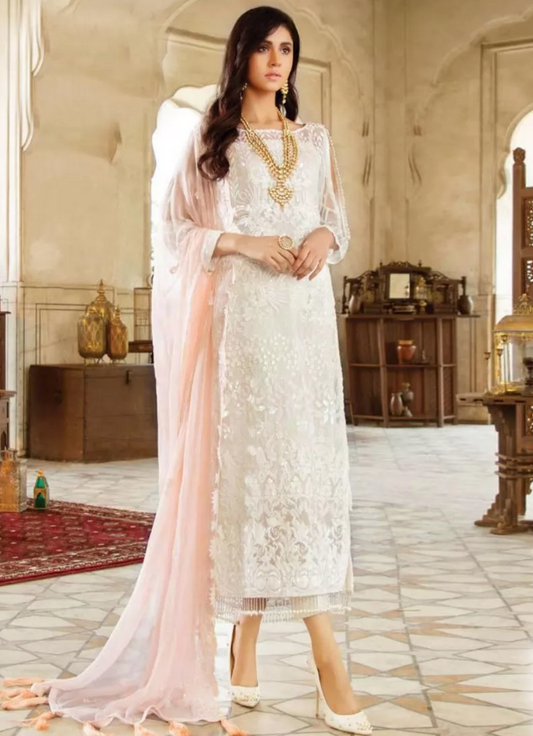 White Salwar Pant Suit In Georgette Embroidery Work SF77109 - Siya Fashions
