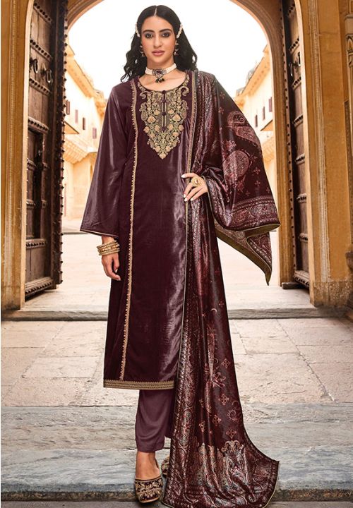 Brown Plus Size Velvet Indian Pakistani Palazzo Suit SFSTL22402 – Siya  Fashions