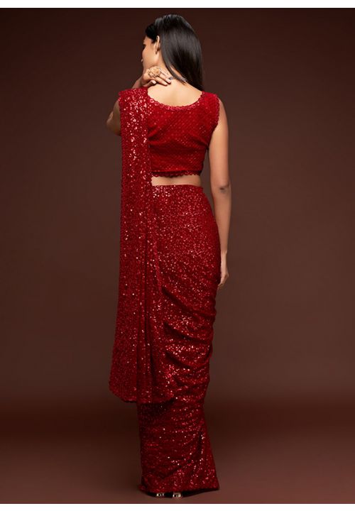 Red Fully Sequined Designer Indian Party Saree SFZC1310 - Siya Fashions