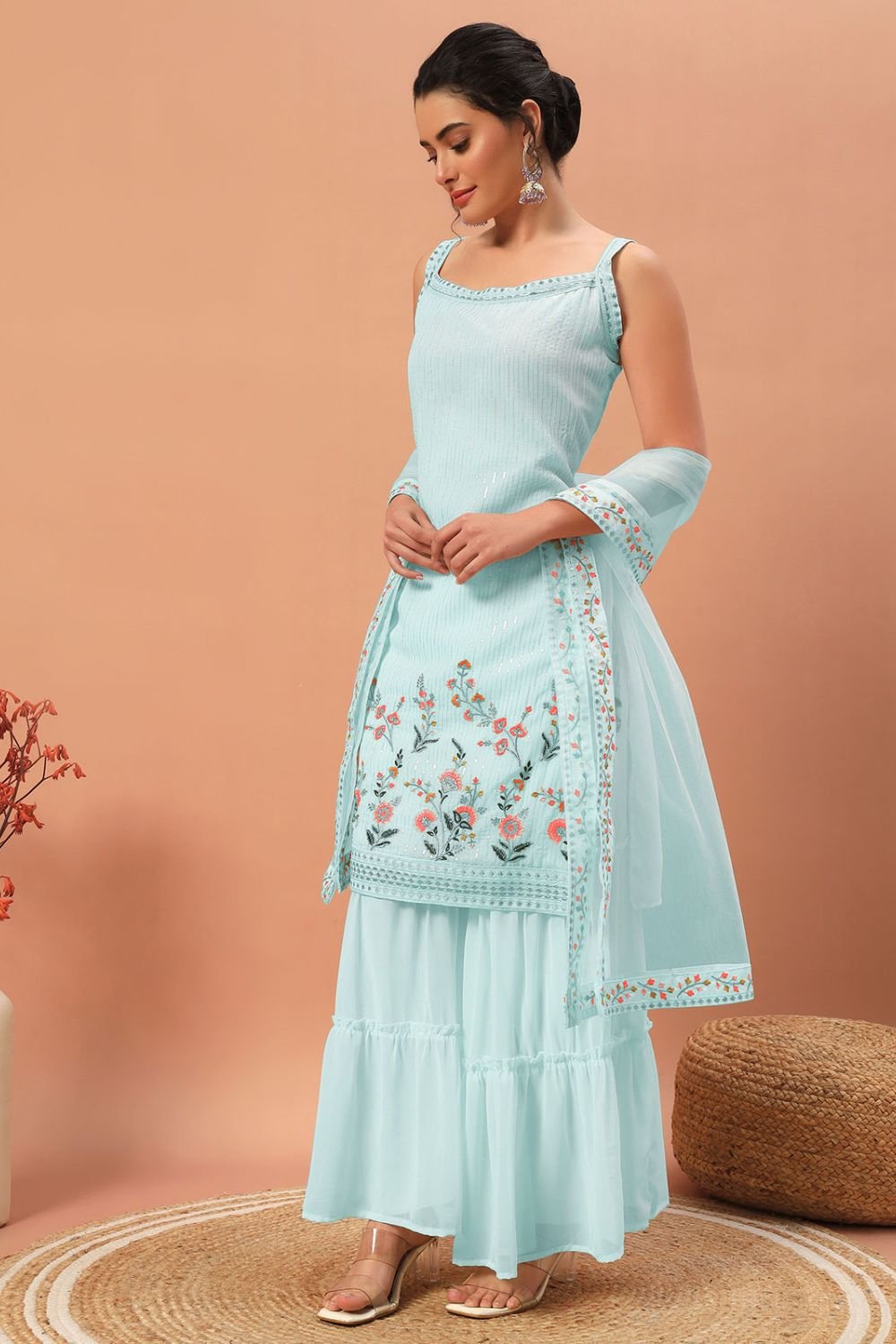 Blue Georgette Palazzo Suit Sharara Kameez SFEDC13002R