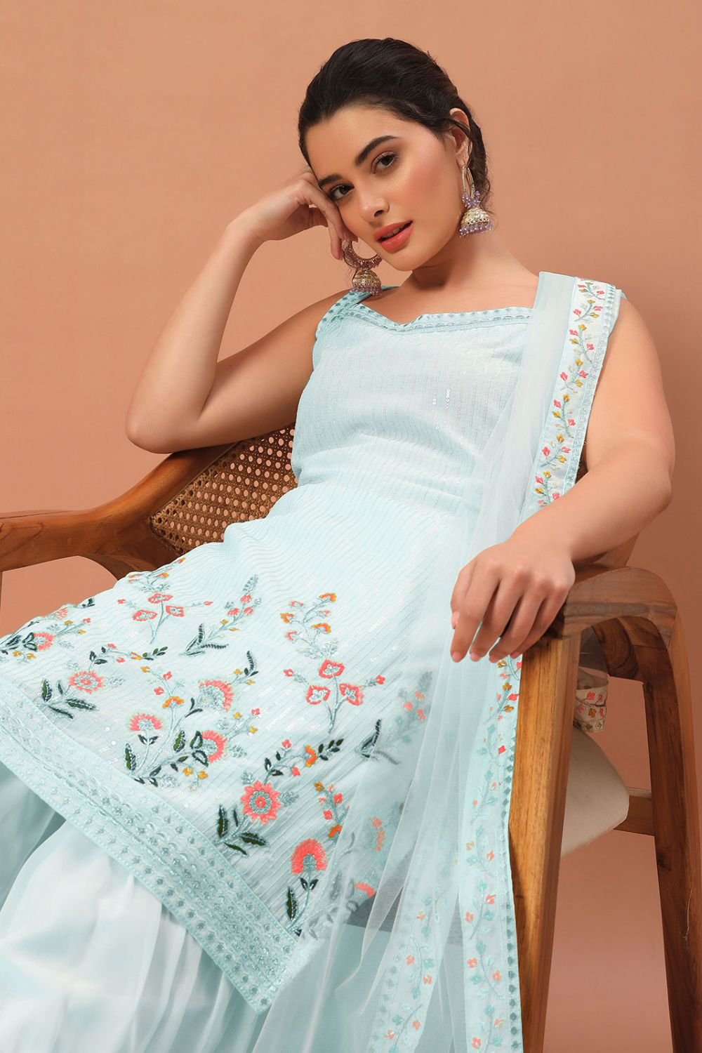 Blue Georgette Palazzo Suit Sharara Kameez SFEDC13002R