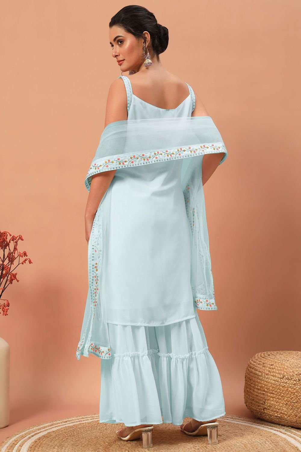 Blue Georgette Palazzo Suit Sharara Kameez SFEDC13002R