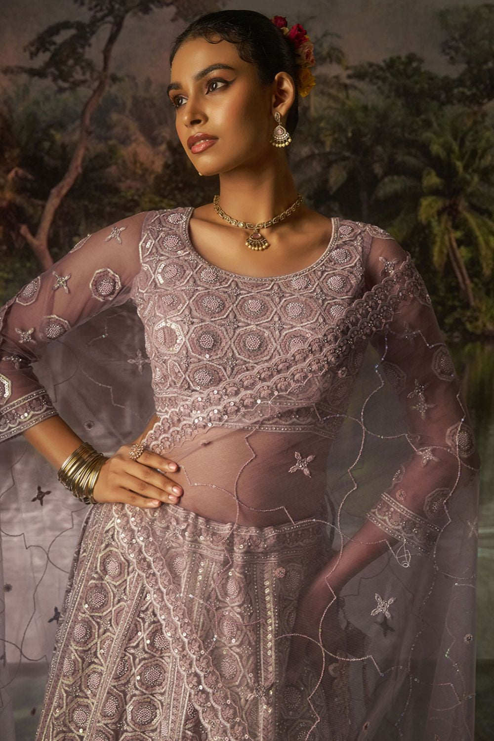 Purple Net Lehenga Choli  SFARY22802