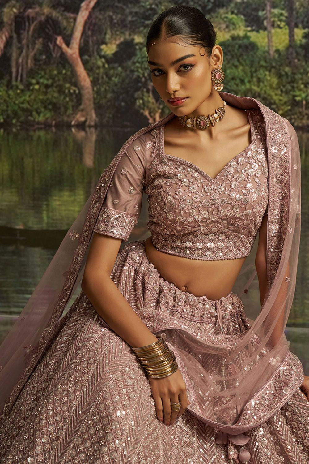 Peach Net Lehenga Choli  SFARY22804