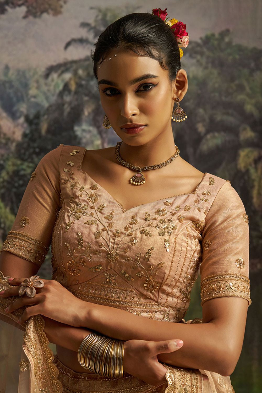 Golden Net Lehenga Choli  SFARY22805