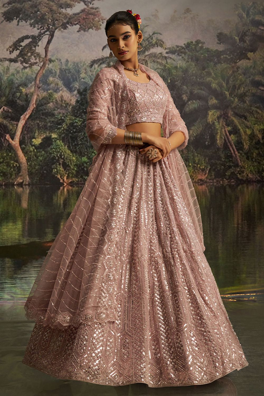 Pink Net Lehenga Choli SFARY22806