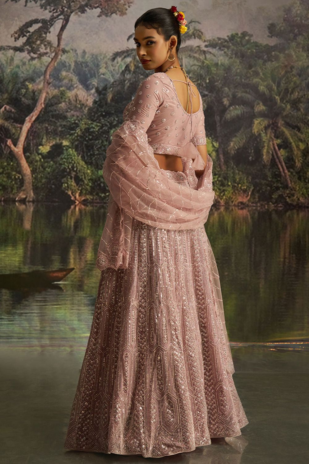 Pink Net Lehenga Choli SFARY22806