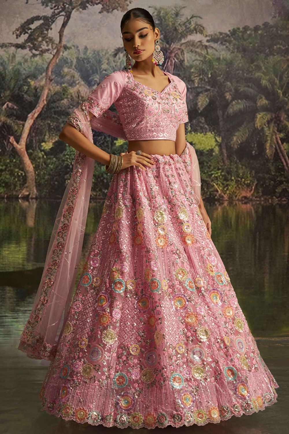 Pink Net Lehenga Choli  SFARY22807