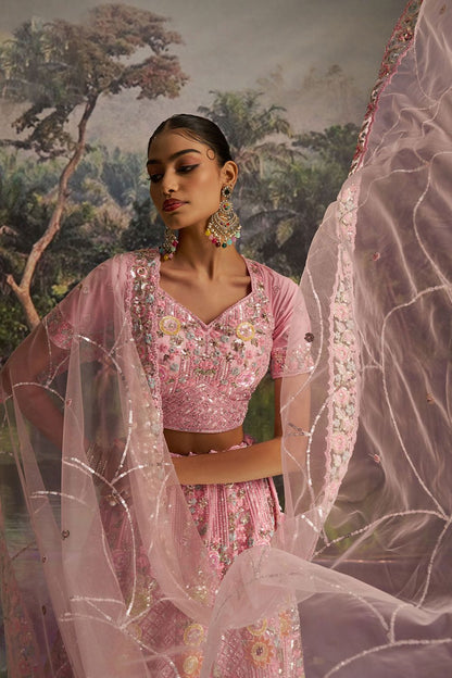 Pink Net Lehenga Choli  SFARY22807