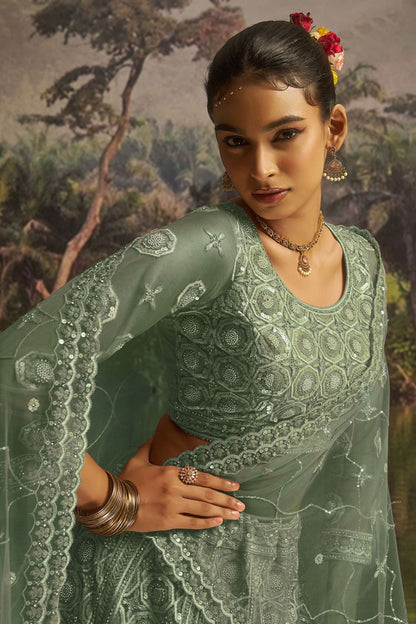 Green Net Lehenga Choli SFARY22808