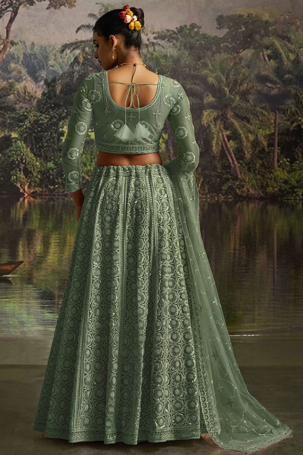 Green Net Lehenga Choli SFARY22808