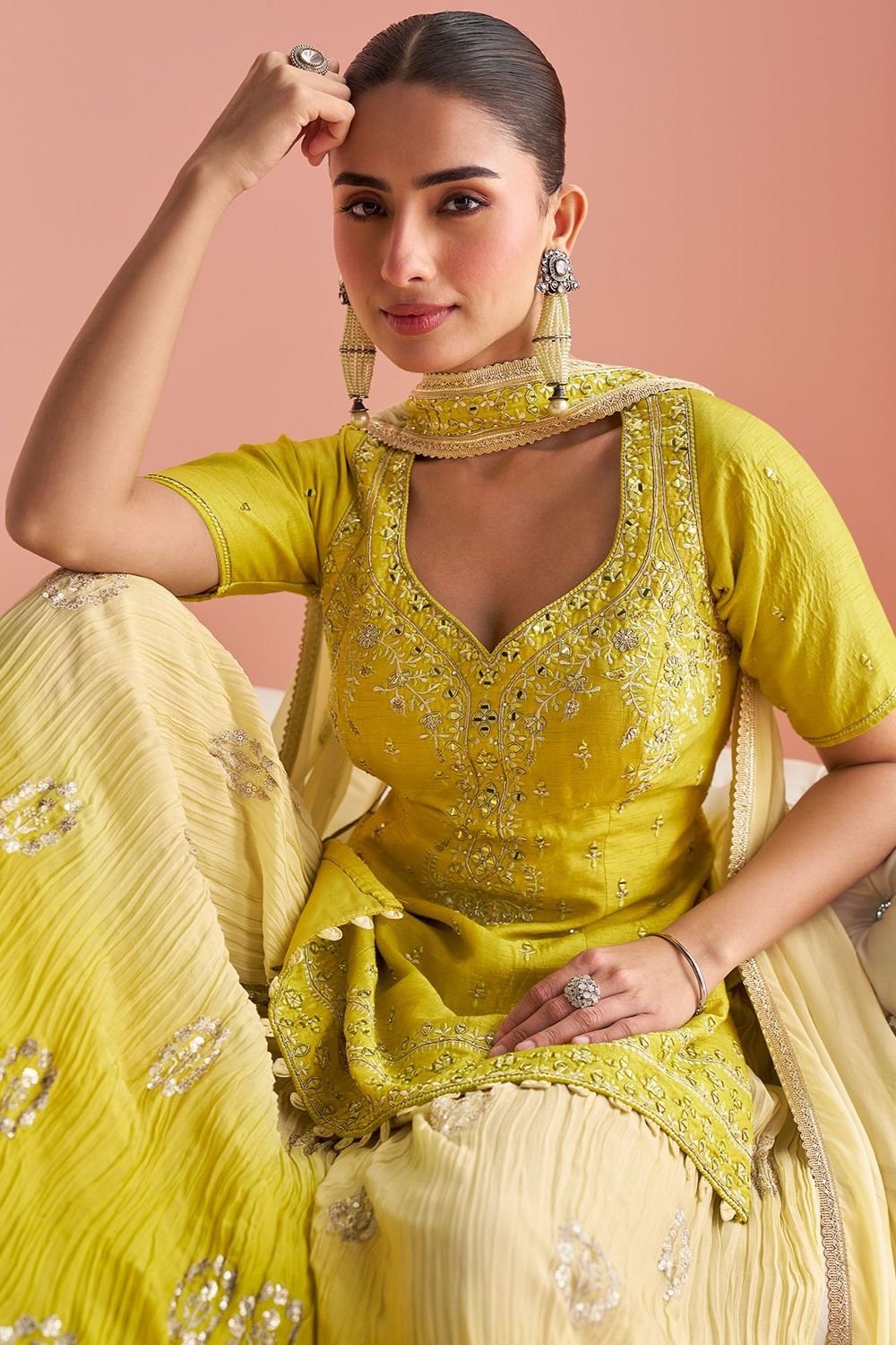 Yellow Silk Salwar Kameez - SFSMT48602R